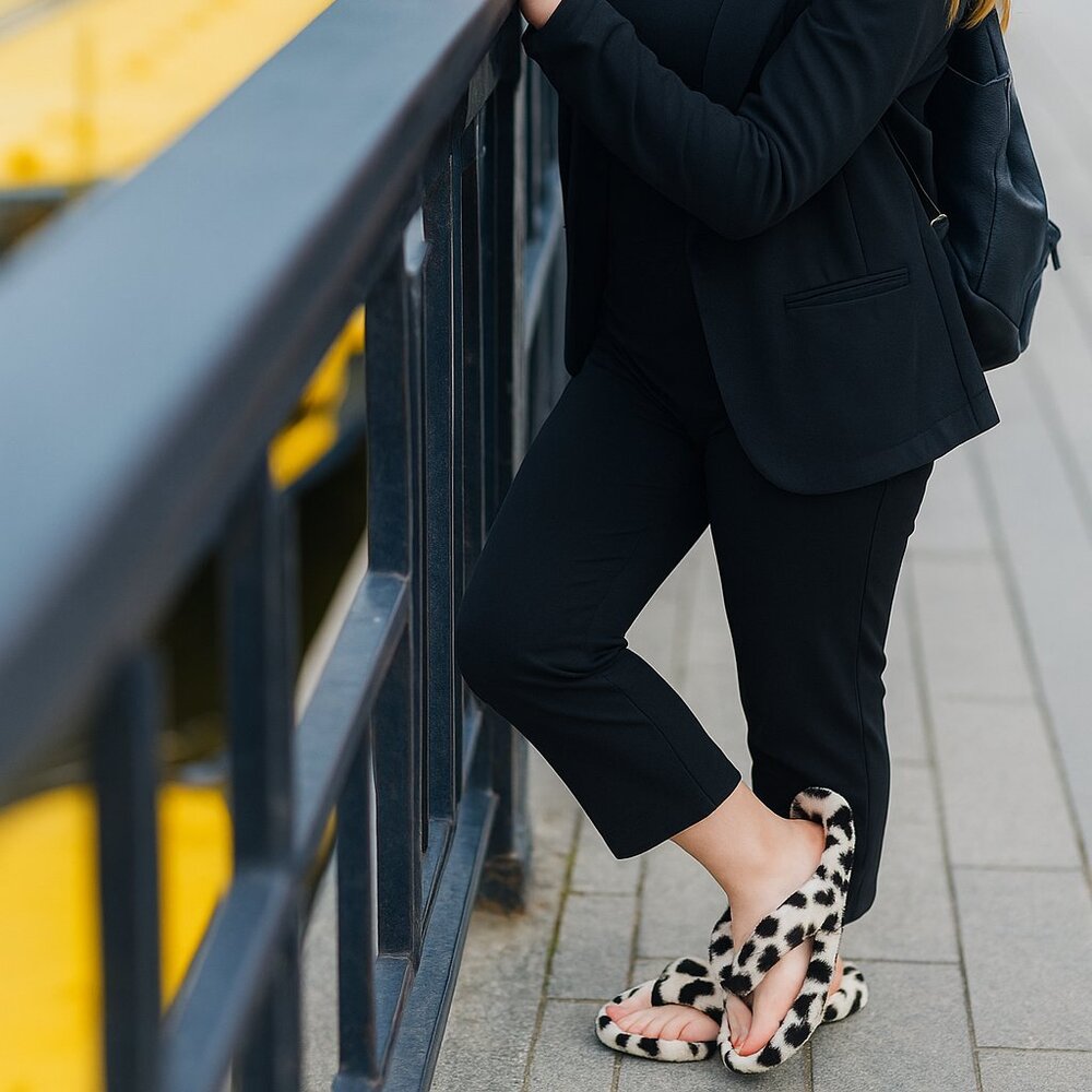 Sale Yug Fuzzy Leopard Print Flip Flop Slippers Soft Plush Cozy Indoor Sandals 5